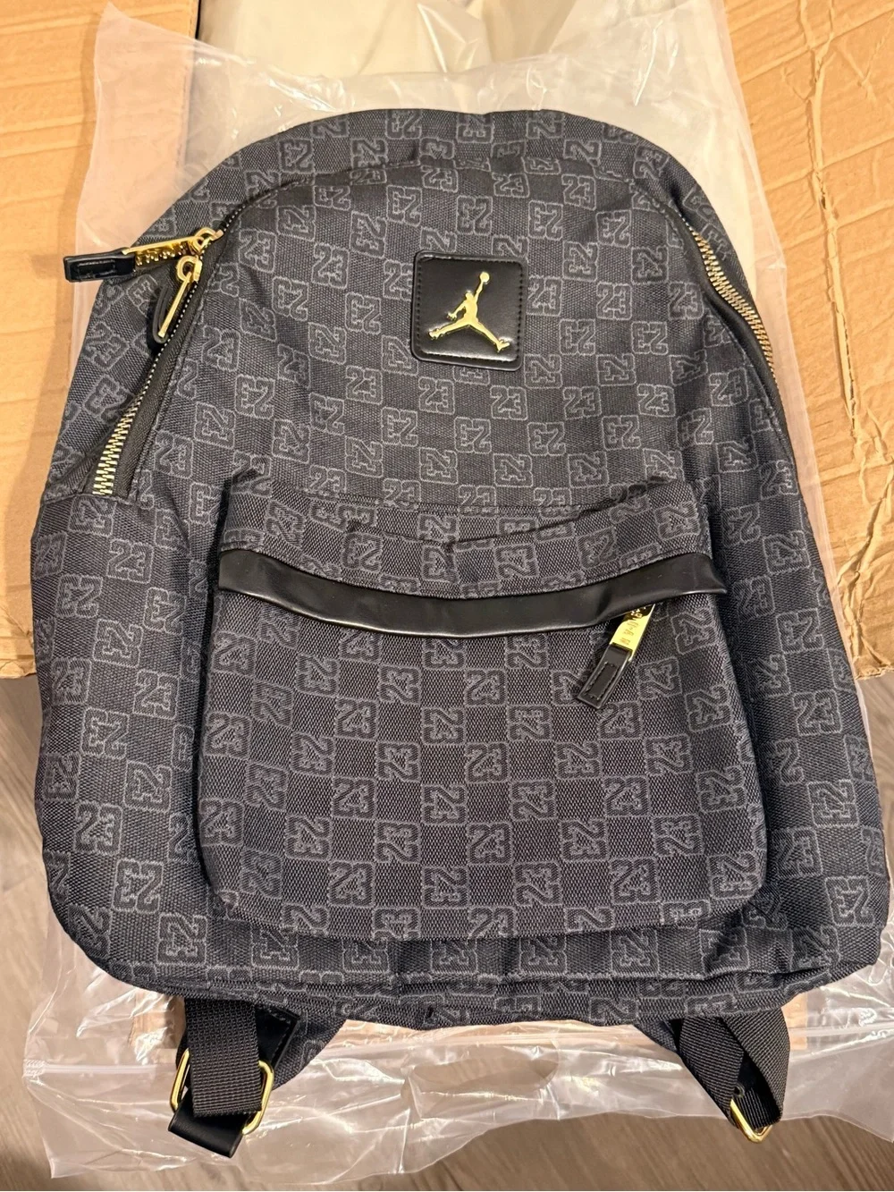 Jordan Black Patterned Backpack with Gold Hardware